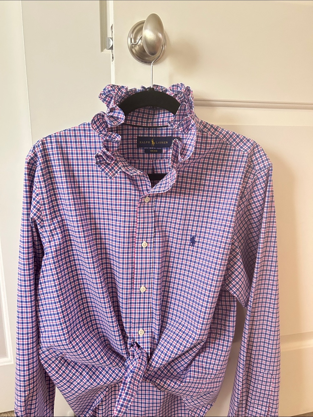 Ralph Lauren Pink and Purple Check Cotton Shirt recreated for a woman.